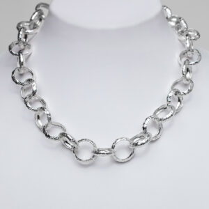Chunky silver belcher chain handmade textured round hoops smooth inside