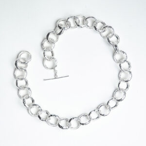 Chunky silver belcher chain handmade textured round hoops smooth inside