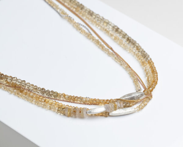 Three strings Seed bead citrine, frosted silver beads