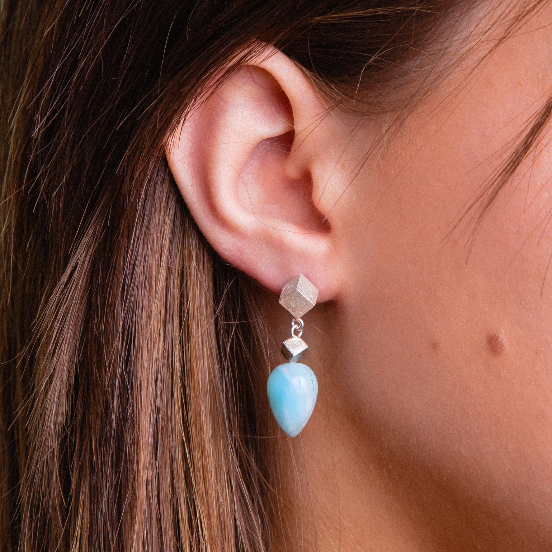 Small sterling silver larimar drop earings approx 2cm handcrafted