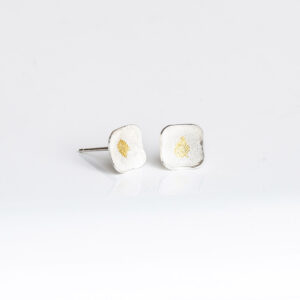 Sterling silver stud square domed earrings frosted texture with gold Keum