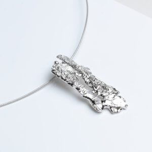 Rectangular Sterling Silver Reticulated chunky Pendant tactile