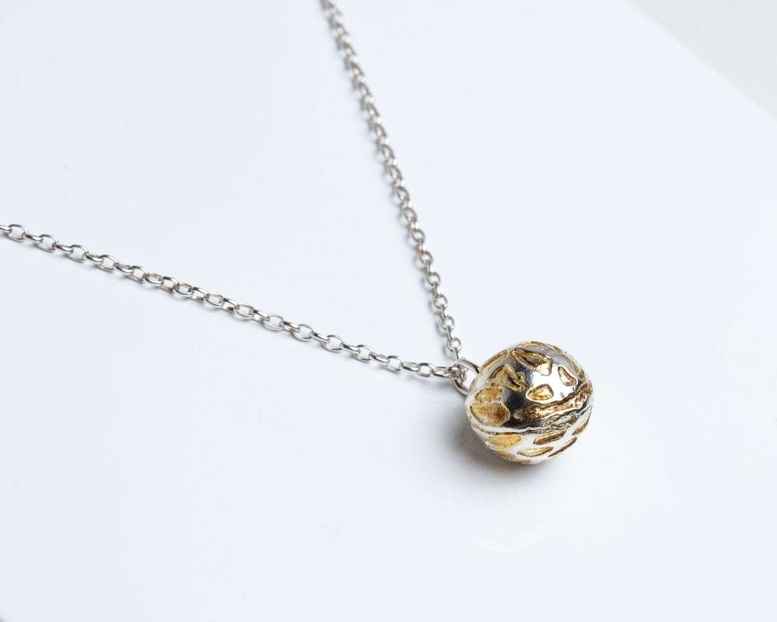 Handmade Sterling Silver Ball Pendant Necklace with Etched Gold Detail ...