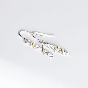 Sterling Silver geometric line dangling earrings with gold highlights