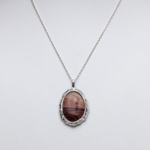 Mibres Picture Jasper pink and wine colours with textured Sterling Silver Pendant Necklace