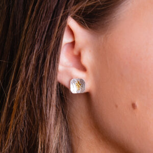 Silver lace textured earrings with gold