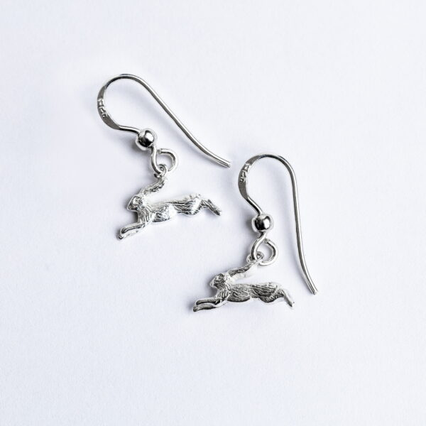 Sterling silver handmade Hare dangle earrings janeorton.com