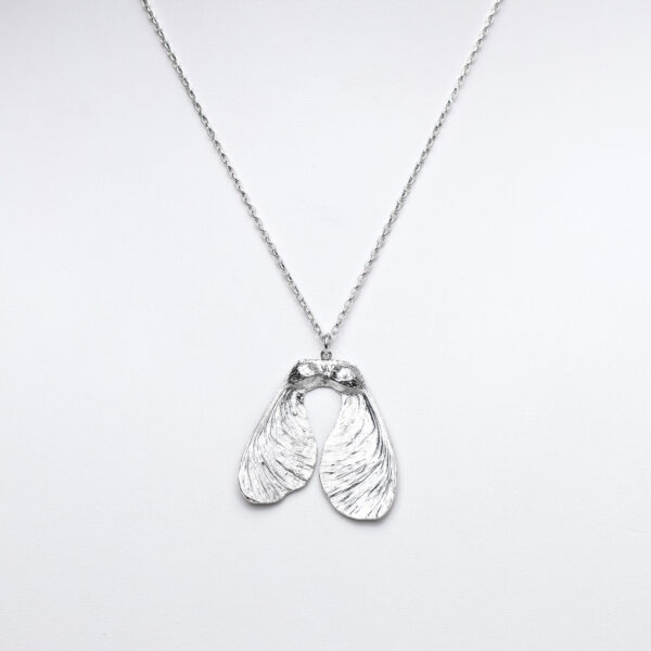 Sterling silver sycamore seed pendant on a chain