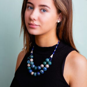 Azurite and malachite silver chunky beaded necklace