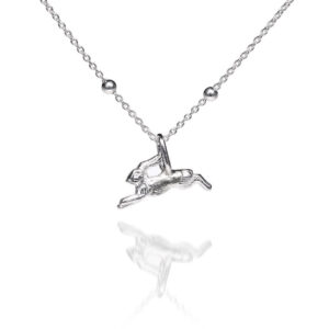 Leaping hare silver pendant on satellite chain