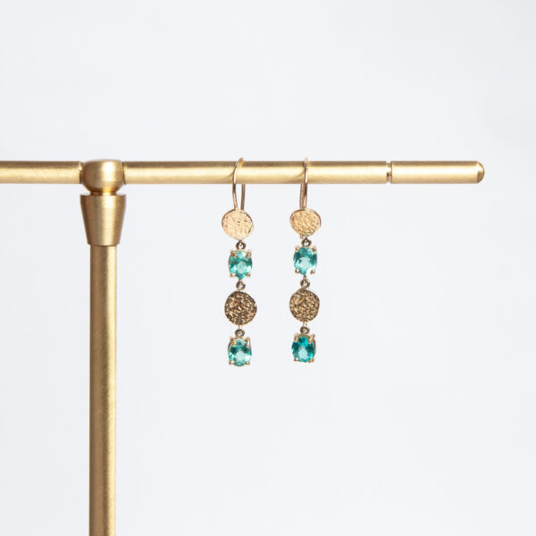 Gold-earrings-Paraibia -green-Apatite-earrings drop-dangle
