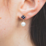 Sapphire-gold-pearl earrings