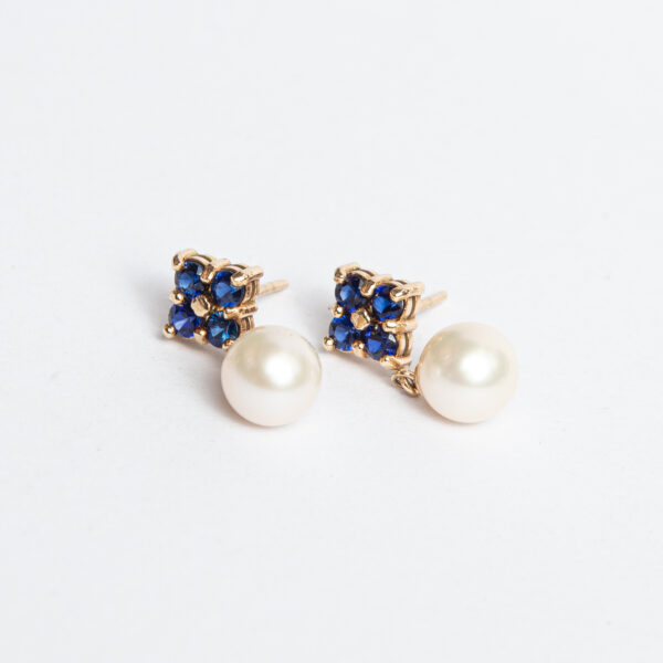 Sapphire-gold-pearl earrings